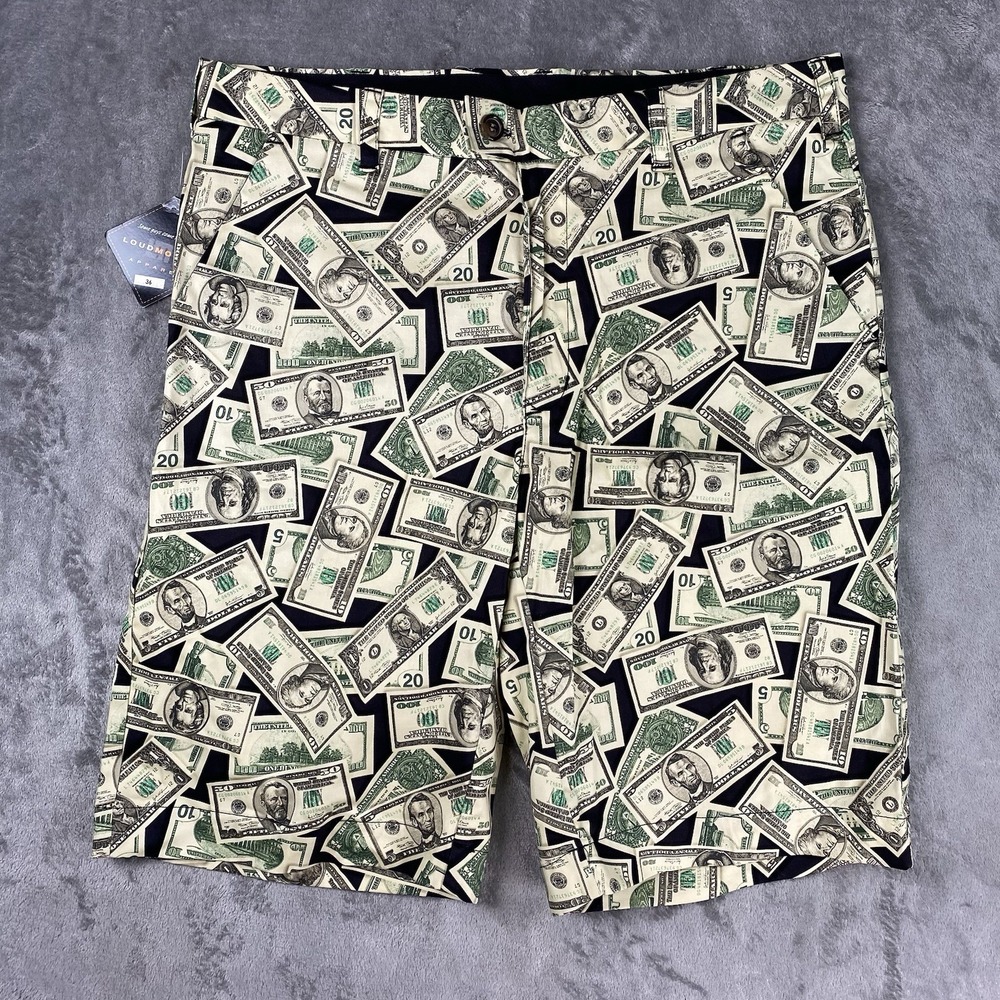 Loudmouth Golf Shorts Mens Size 36 Green Money Hunnids Stretch Tech Preppy NWT